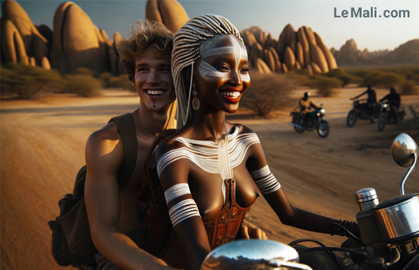 50 Revolutionary Insights from 4D Star. The thumb photo features a Fulani lady with her white American boyfriend, racing through the Sahara on a motorcycle